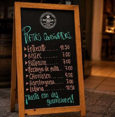Pizarra de platos combinados